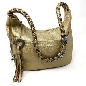 Brighton Barbados Zinc Pearl Pebble Leather Hobo Shoulder Bag $340
